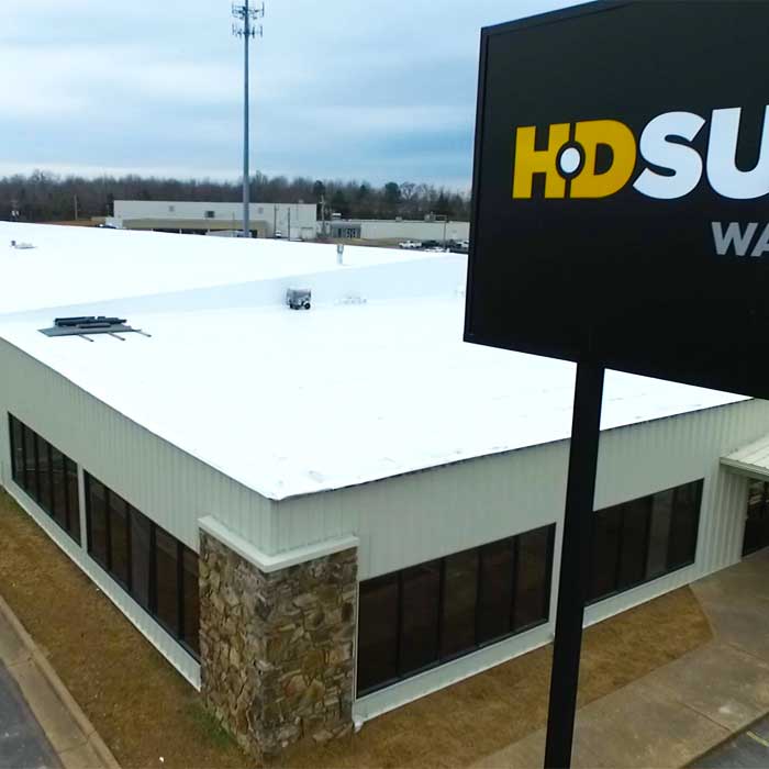 Aerial view of HD Supply roof and sign