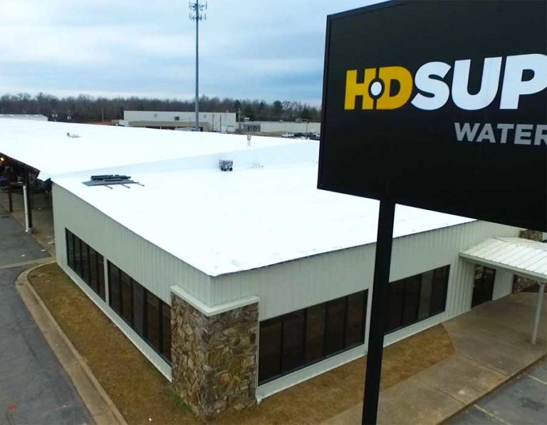 Aerial view of HD Supply roof and sign