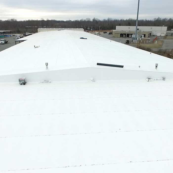 Aerial view of newly replaced roof on HD Supply roof