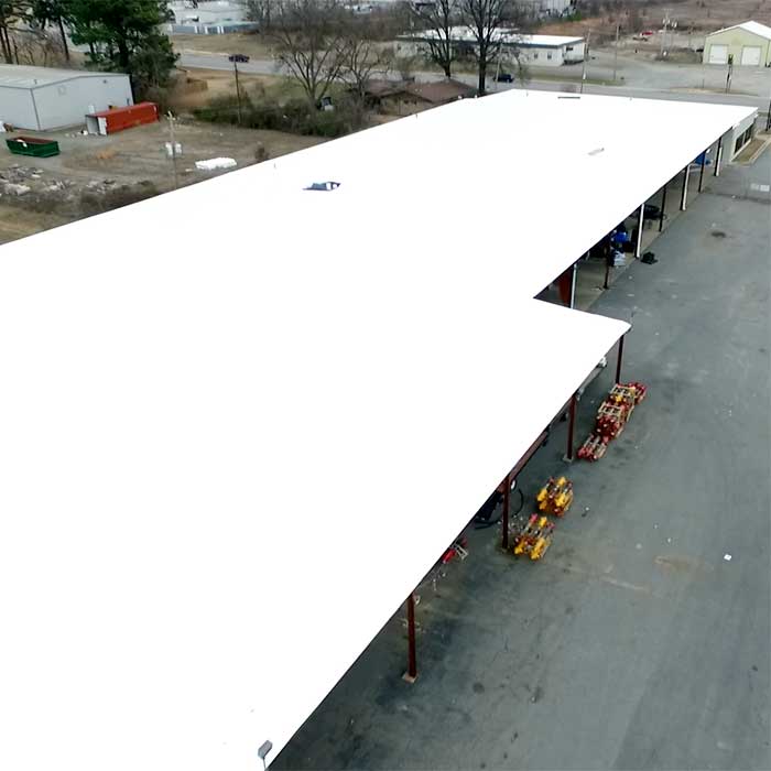 Aerial view of newly replaced roof on HD Supply roof