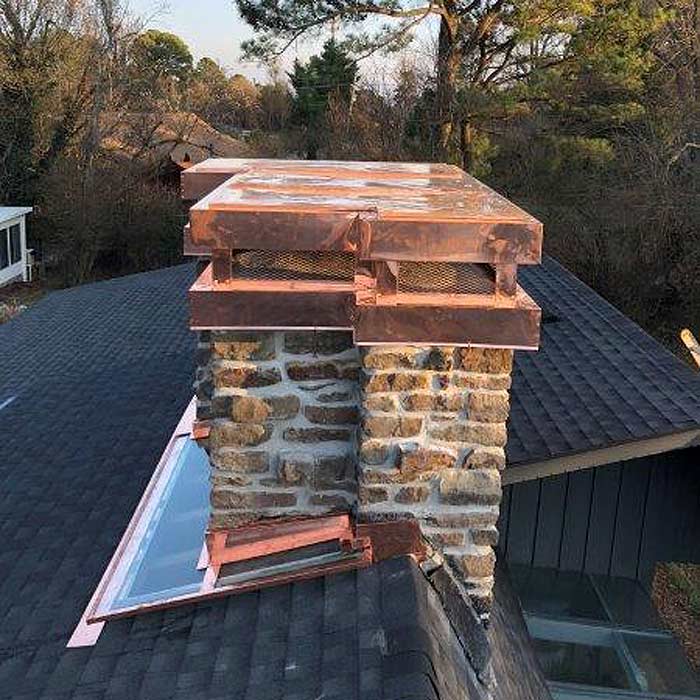 Side view of repaired chimney and skylight