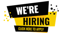 'We're Hiring - Click Here To Apply' graphic